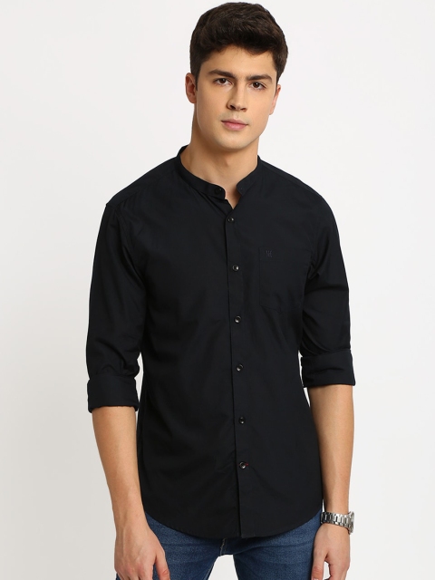 TED HARBOR Men Black Slim Fit Solid Casual Shirt