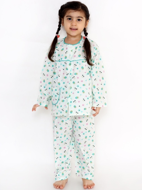 KID1 Girls Green Printed Night suit