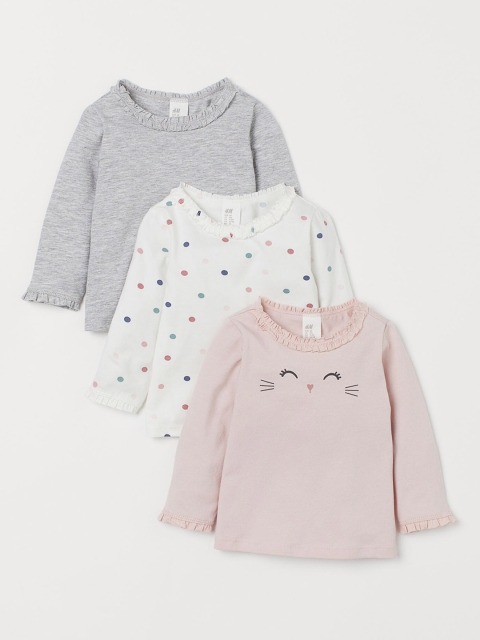 H&M Girls 3 Pack Jersey Tops, White