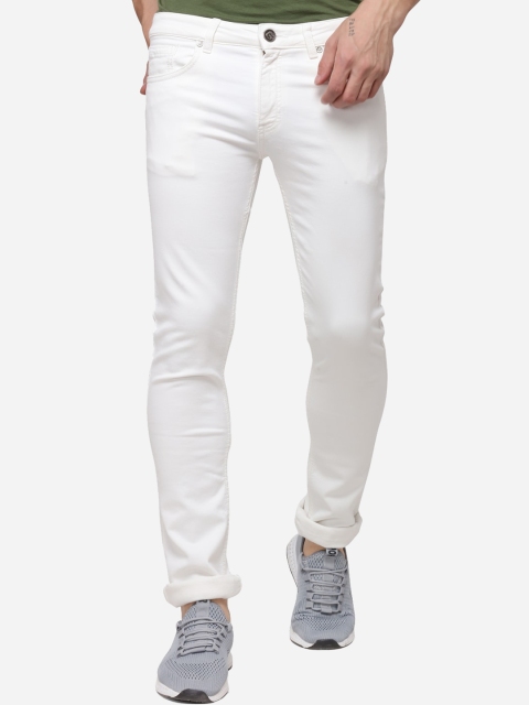 Greenfibre Men White Slim Fit Mid-Rise Clean Look Stretchable Jeans