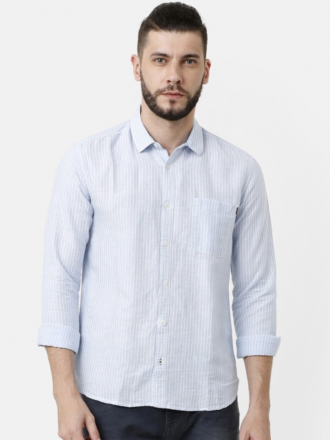Voi Jeans Men Blue & White Slim Fit Striped Casual Shirt
