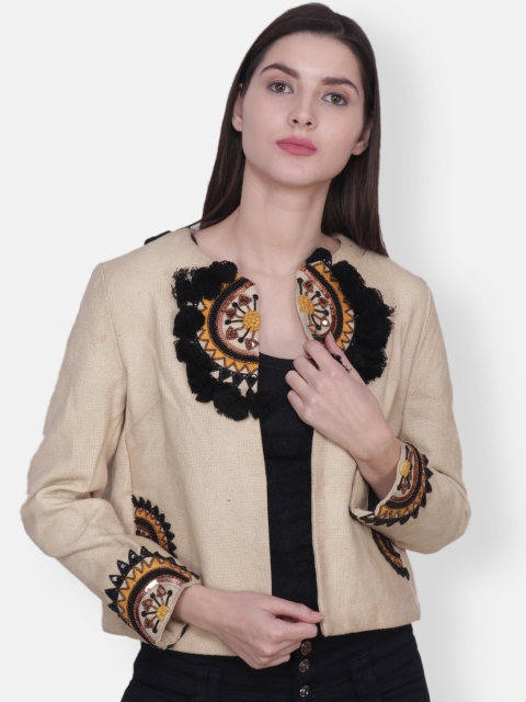 Diwaah Women Beige & Black Self Design Embroidered Tasseled Open Front Jacket
Diwaah Women Beige & Black Self Design Embroidered Tasseled Open Front Jacket