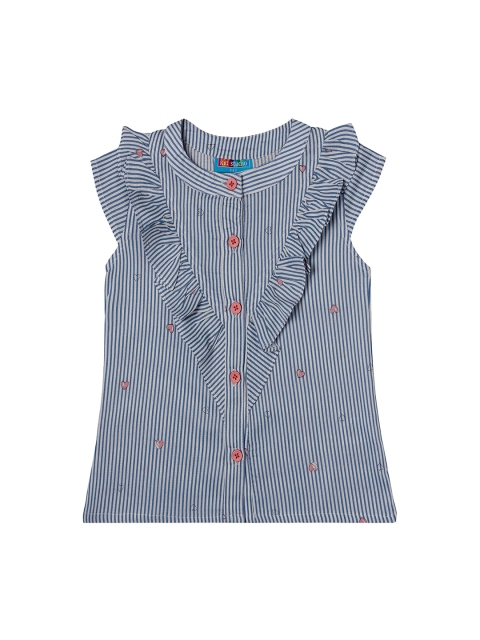 Kid Studio Girls Blue Striped Shirt Style Top