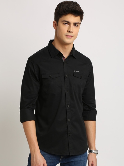 TED HARBOR Men Navy Blue Slim Fit Solid Casual Shirt