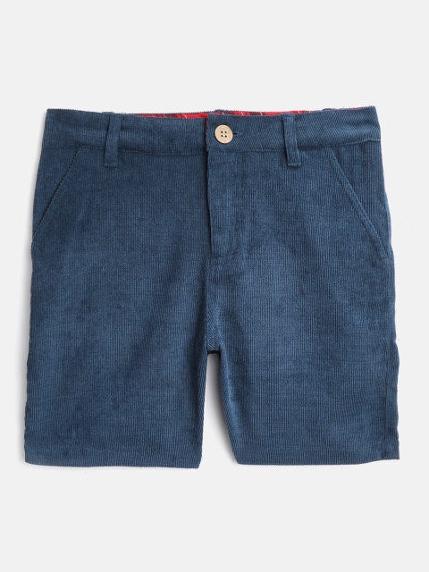 Cherry Crumble Boys Navy Blue Solid Regular Corduroy Shorts