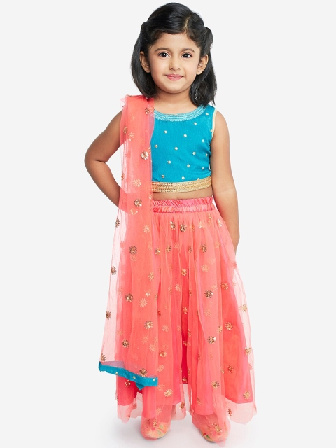 KID1 Girls Blue & Peach-Coloured Embellished Unstitched Lehenga & Ready to Wear Blouse with Dupatta
KID1 Girls Blue & Peach-Coloured Embellished Unstitched Lehenga & Ready to Wear Blouse with Dupatta