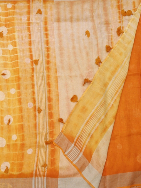 Pothys Yellow Dyed Linen Tissue Saree