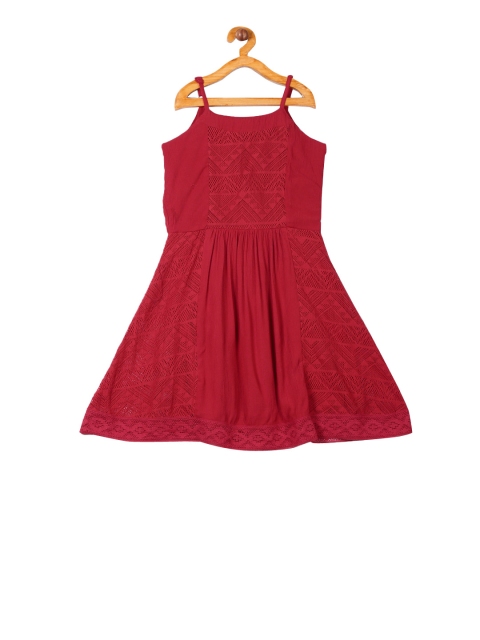 Cherokee Girls Red Self Design Fit and Flare Dress