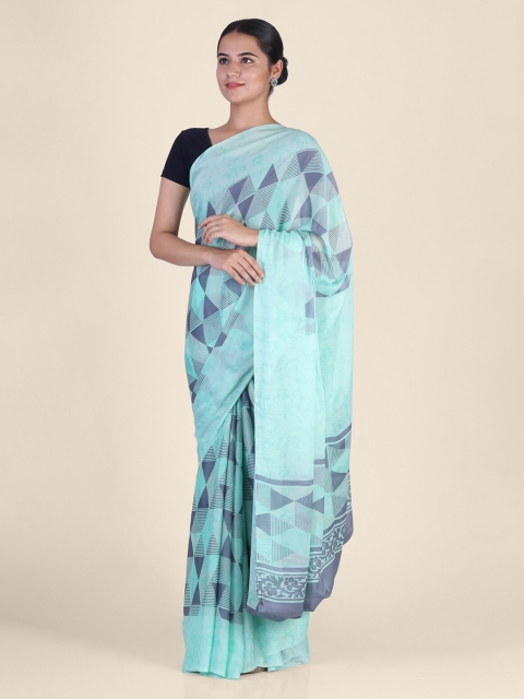 Hastakala Blue & Purple Poly Chiffon Printed Ikat Saree