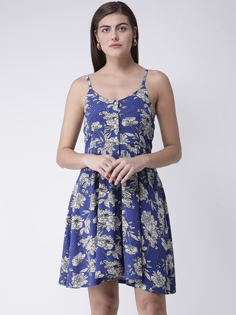 Aayna Women Blue Floral Printed A-Line Dress