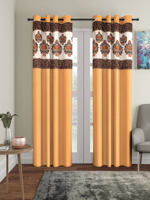VRINDA Yellow Set of 2 Long Door Curtains
