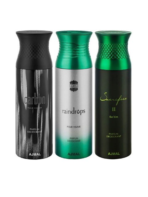 Ajmal Unisex Pack of 3 Carbon & Raindrops & Sacrifice II Deodorant - 200 ml each, Multi
Ajmal Unisex Pack of 3 Carbon & Raindrops & Sacrifice II Deodorant - 200 ml each, Multi