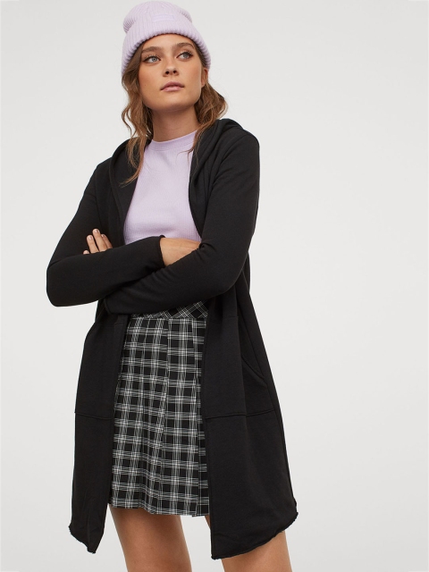 H&M Women Black Hooded Sweatshirt Cardigan