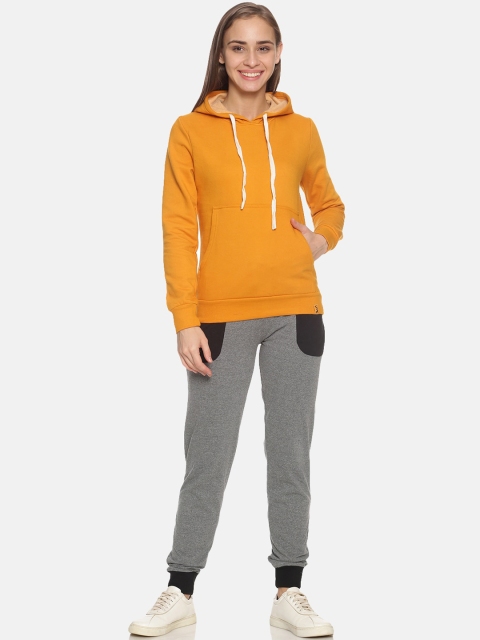 Campus Sutra Women Mustard Yellow & Grey Solid Casual Tracksuit