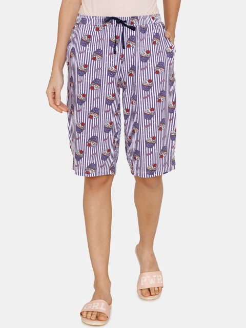 Zivame Women Purple & White Printed Lounge Shorts