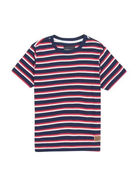 Cherokee Boys Navy Blue & Red Striped Round Neck T-shirt