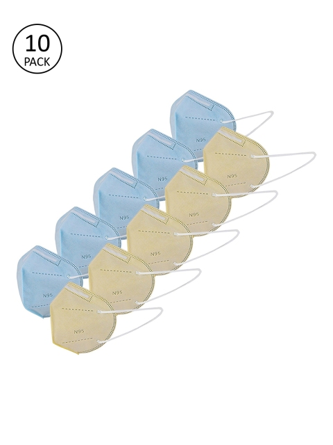 Lioncrown Unisex Pack of 10 Pcs Yellow & Blue Reusable 5-Ply Protective N95 Masks