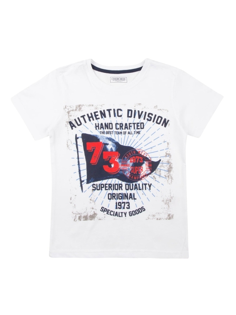 Cherokee Boys White Printed Round Neck T-shirt