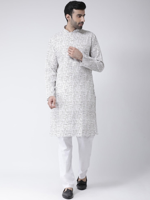 SG LEMAN Men White & Brown Printed Kurta with Pyjamas