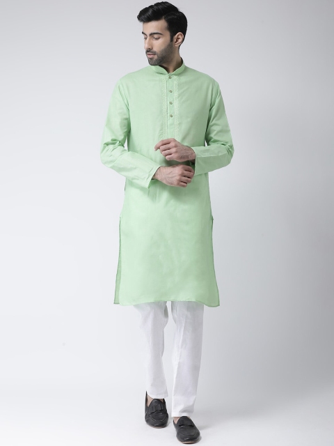 SG LEMAN Men Sea Green & White Embroidered Kurta with Pyjama