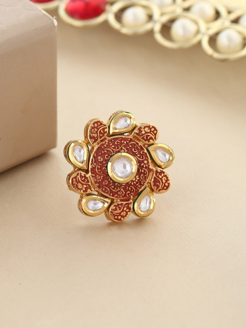 Tistabene Gold-Plated White & Red Stone-Studded Enamelled Handcrafted Cocktail Finger Ring
Tistabene Gold-Plated White & Red Stone-Studded Enamelled Handcrafted Cocktail Finger Ring