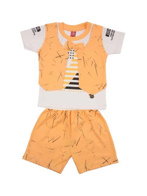 Jb Club Infant Boys Peach Yellow & White Printed T-shirt & Shorts