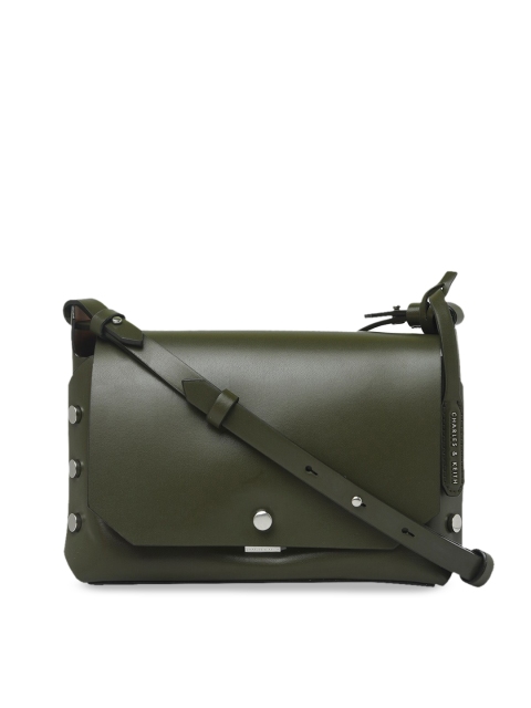CHARLES & KEITH Olive Green Solid Sling Bag