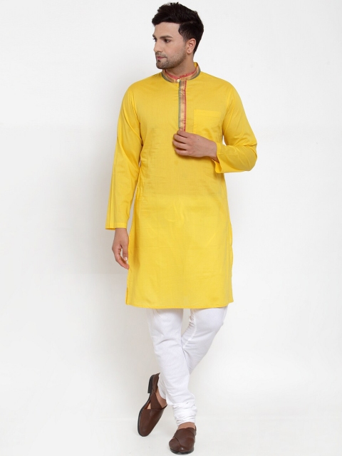 NEUDIS Men Yellow & White Striped Kurta with Churidar