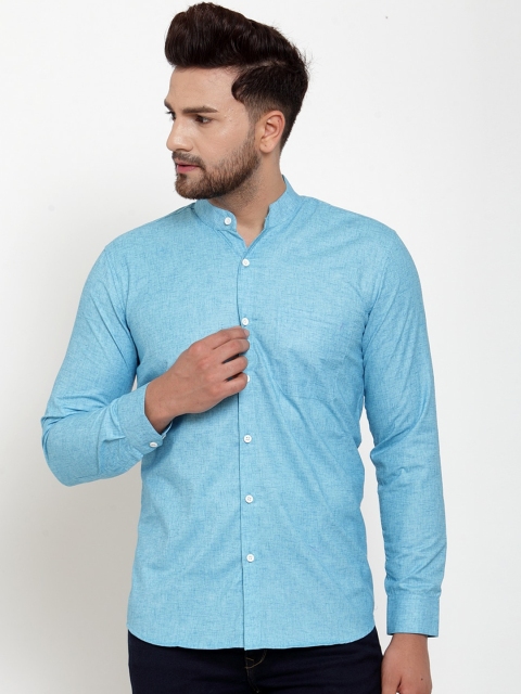 JAINISH Men Turquoise Blue Classic Regular Fit Solid Casual Shirt