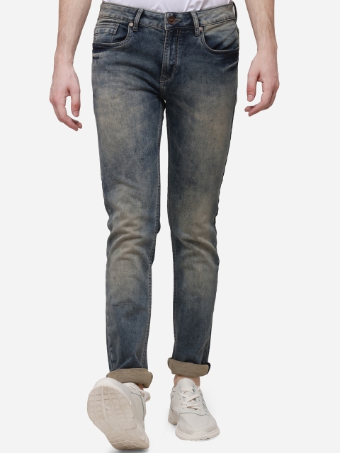 JADE BLUE Men Blue & Beige Slim Fit Mid-Rise Clean Look Jeans