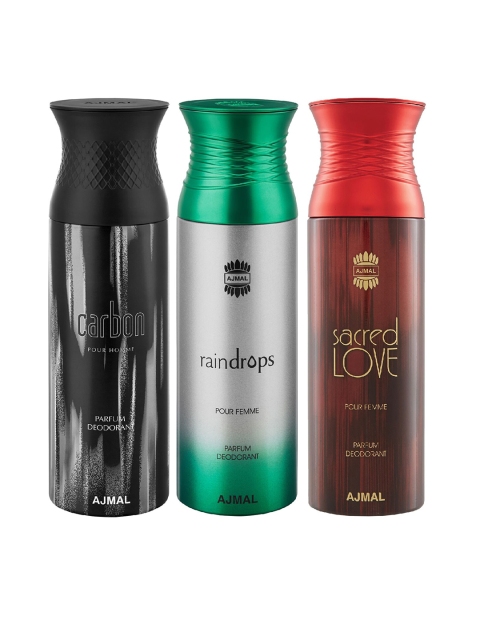 Ajmal Unisex Pack of 3 Carbon & Raindrops & Sacred Love Deodorant - 200 ml each, Multi
Ajmal Unisex Pack of 3 Carbon & Raindrops & Sacred Love Deodorant - 200 ml each, Multi