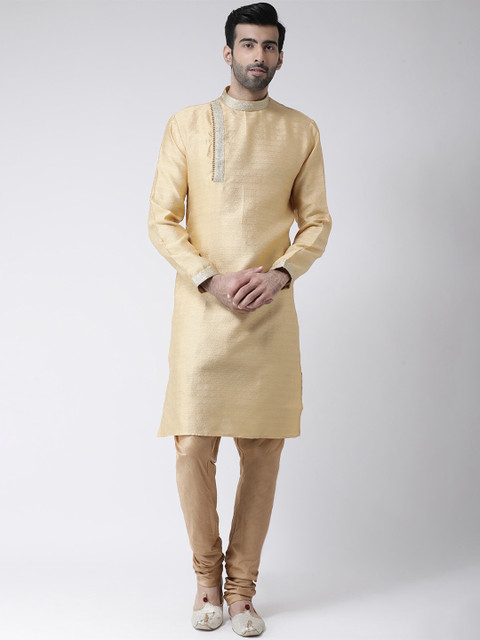 SG LEMAN Men Gold-Toned Self Design Kurta with Churidar 
SG LEMAN Men Gold-Toned Self Design Kurta with Churidar