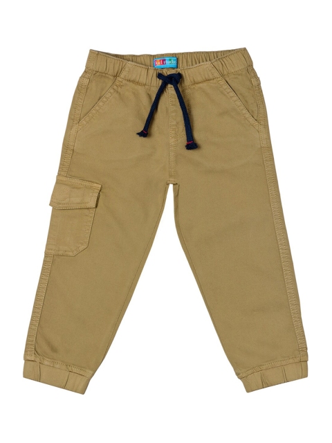 Kid Studio Boys Khaki-Coloured Solid Slim Fit Joggers