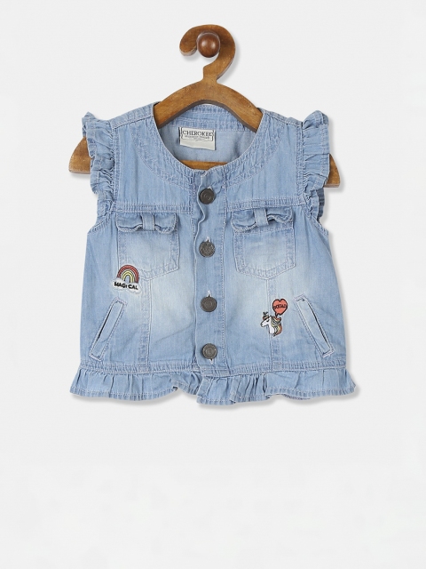 Cherokee Girls Blue Solid Denim Jacket