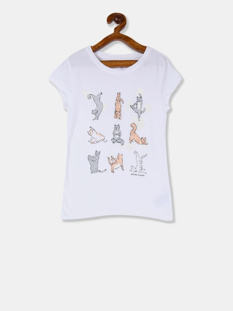 GAP Girls White Printed Round Neck T-shirt