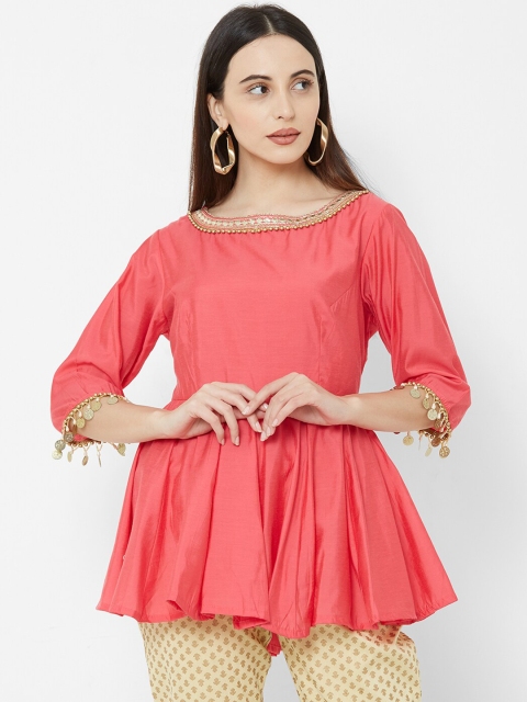 Vedic Women Pink Solid Peplum Top