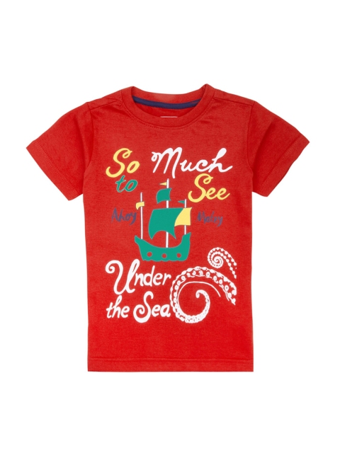 Cherokee Boys Red Printed Round Neck T-shirt