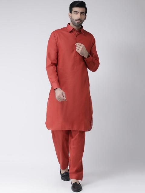 SG LEMAN Men Rust Orange Solid Kurta with Pyjamas