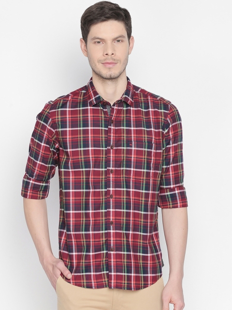 Basics Men Red & Blue Slim Fit Checked Casual Shirt