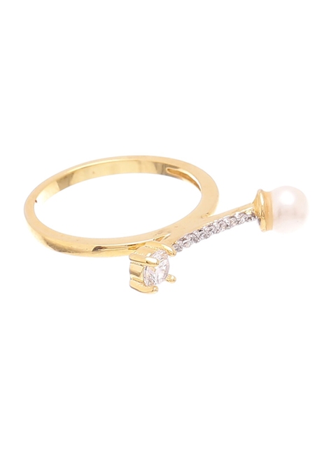 Tistabene Gold-Toned & White Pearl & AD-Studded Finger Ring