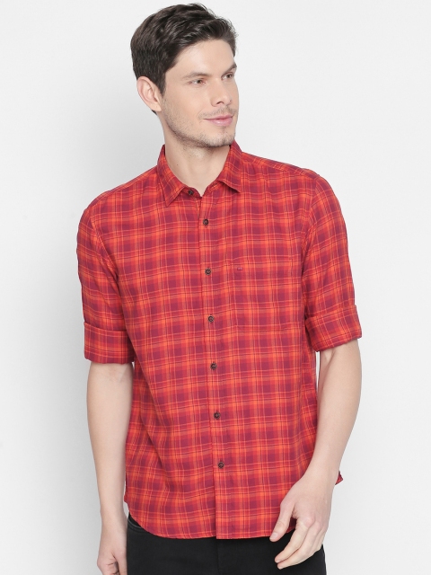 Basics Men Orange & Pink Slim Fit Checked Casual Shirt