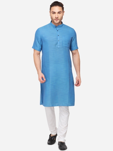 JADE BLUE Men Blue Solid Pakistani Style Modi Kurta