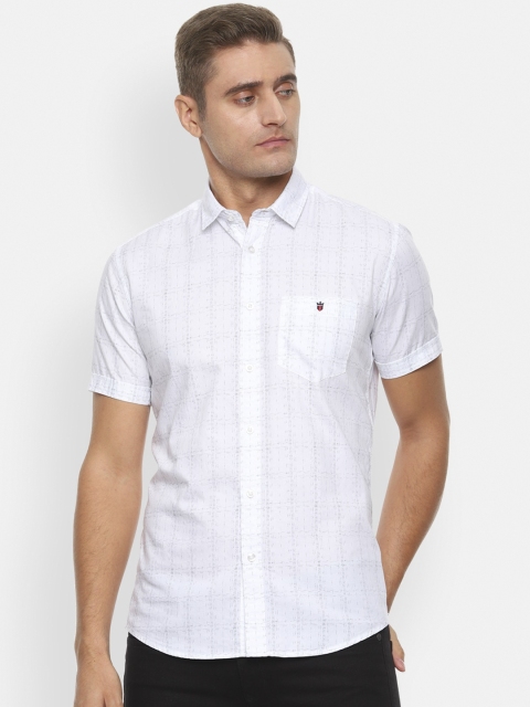 Louis Philippe Jeans Men White Slim Fit Checked Casual Shirt