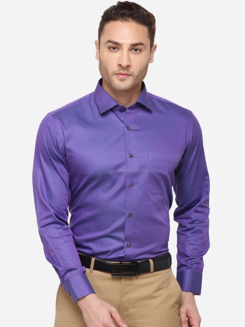 METAL Men Purple & Green Slim Fit Printed Formal Shirt