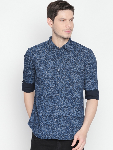 Basics Men Blue Slim Fit Printed Casual Shirt