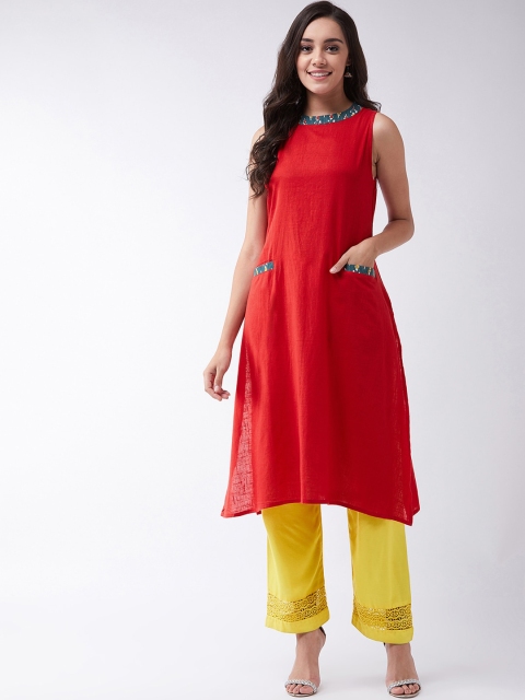 InWeave Women Red Solid A-Line Kurta