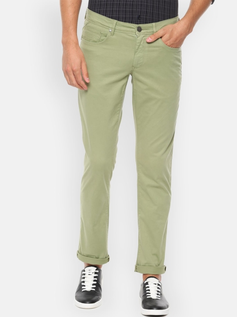 Louis Philippe Jeans Men Green Slim Fit Solid Regular Trousers