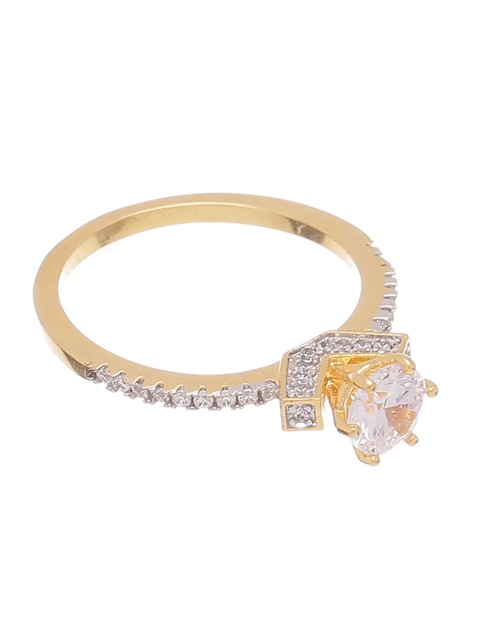 Tistabene Gold-Toned & White AD-Studded Six-Prong Solitaire Finger Ring