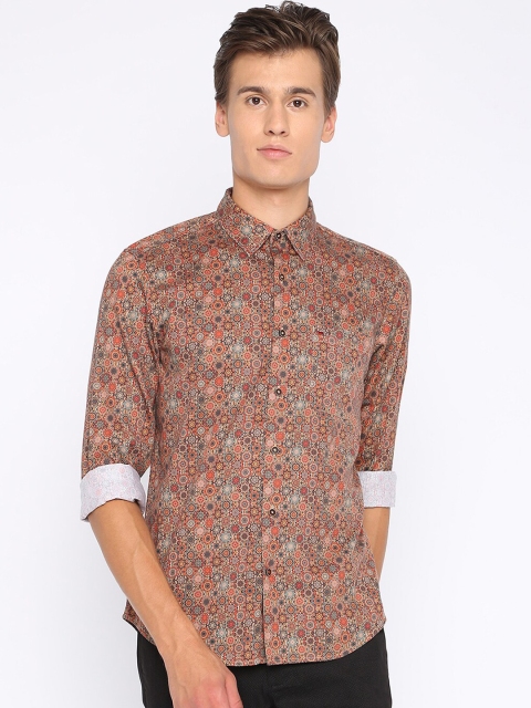 Basics Men Brown Slim Fit Printed Casual Shirt