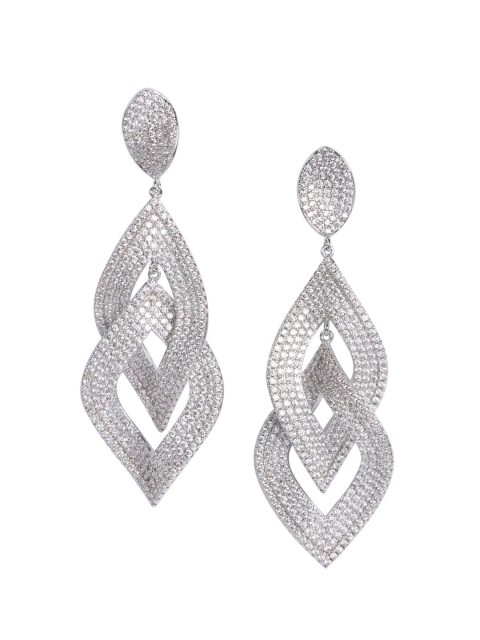 shaze Rhodium-Plated Leaf Shaped Drop Earrings, Silver